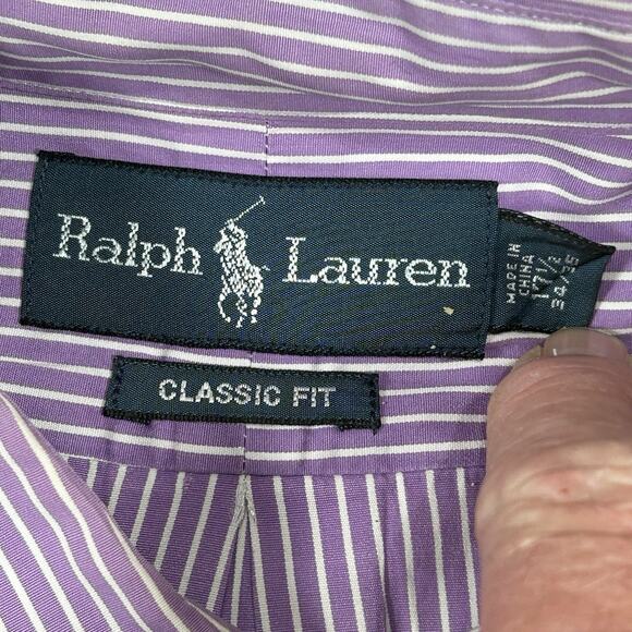 Ralph Lauren Men XL Classic Fit Purple w/ White Stripe Button Down Cotton Shirt - Picture 2 of 14